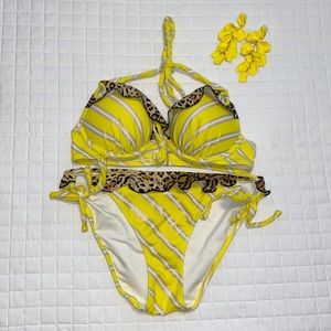 Victoria Secret Yellow and Leopard Swimsuit Set